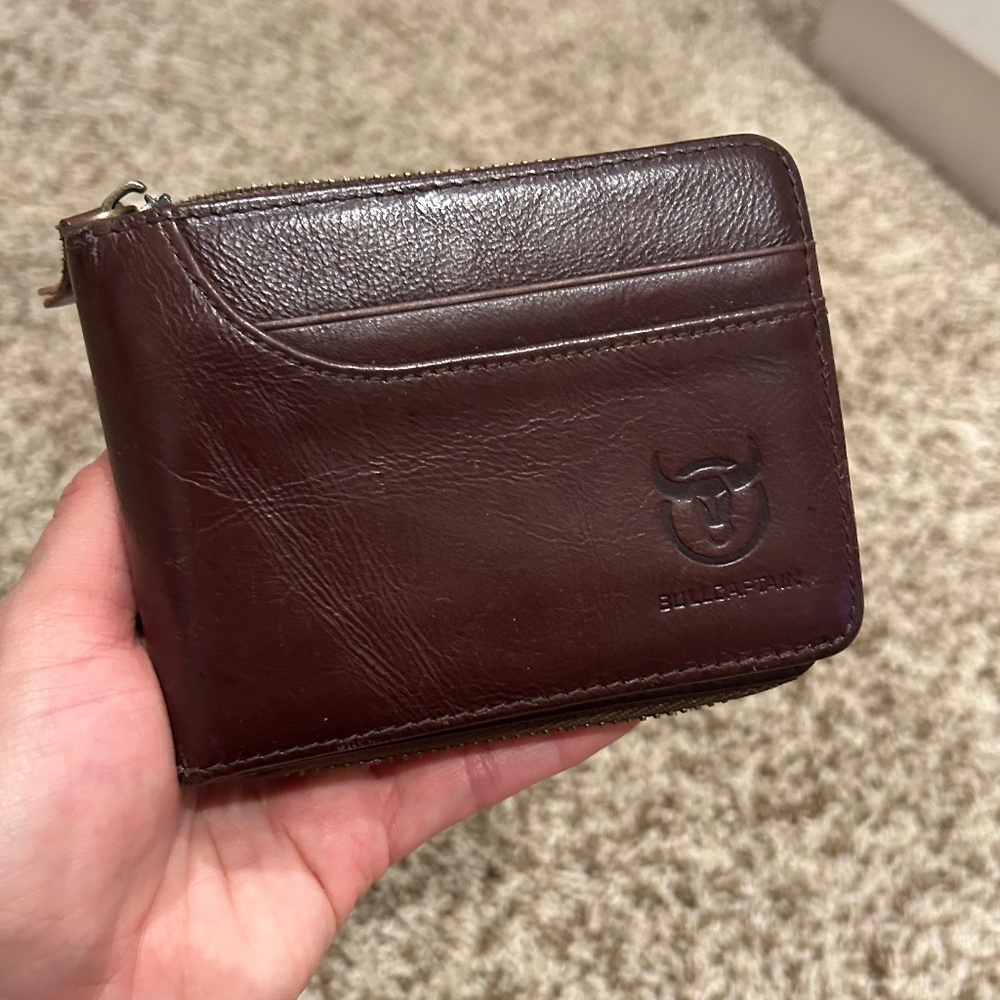 Bullcaptain Genuine Leather Zip Wallet Brown